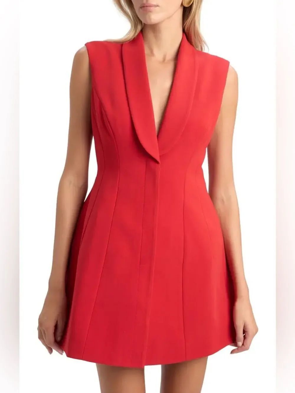 Bardot Destene Hourglass Fire Red Sleeveless V-Neck Mini Dress